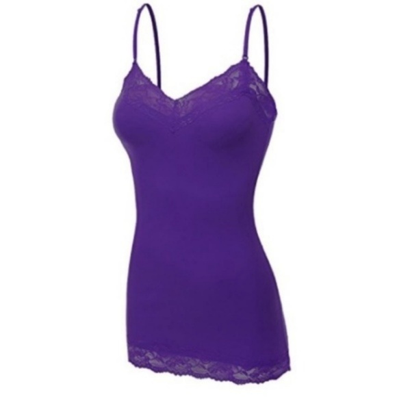 Basic Dark Purple Lace Trim Cami - Picture 2 of 4